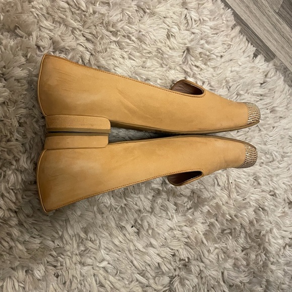 Stuart Weitzman Suede Tan Gold Studded Round Toe Ballet Flats - Picture 7 of 15